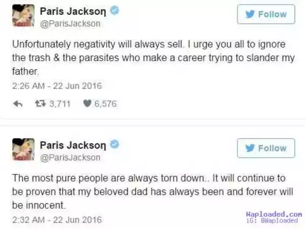 Paris Jackson defends her 